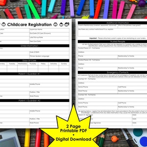 Aanmeldingsformulieren kinderopvang | Afdrukbare pdf | Directe digitale download