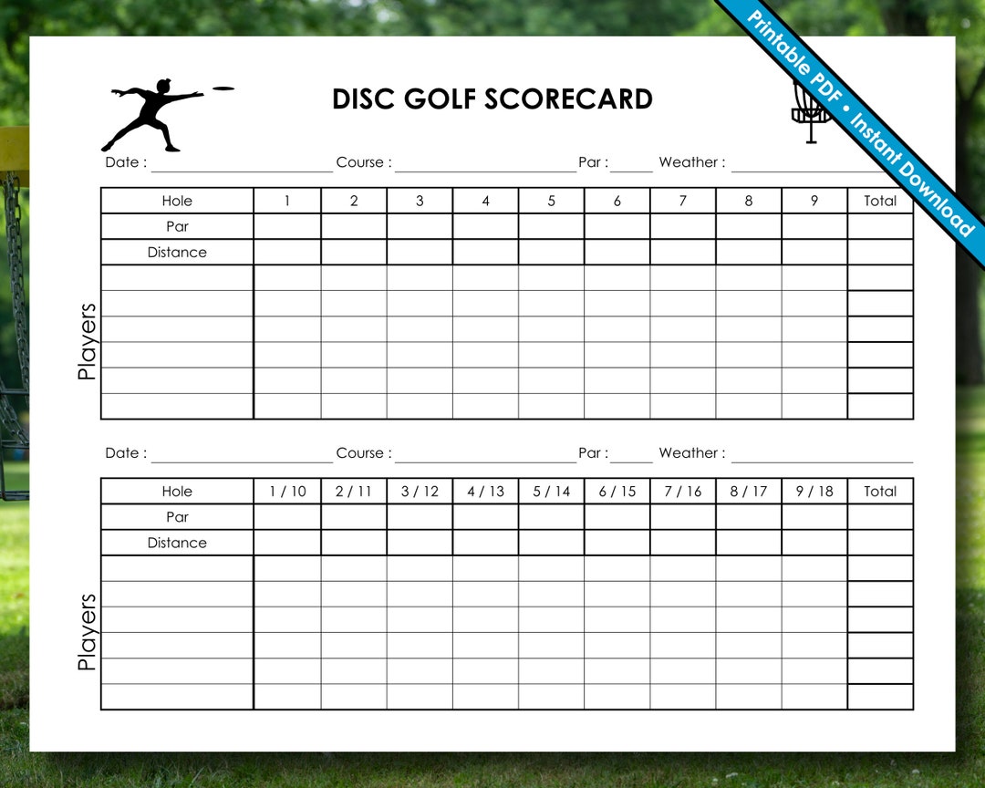 Disc Golf Scorecard Frisbee Golf Scorecard Printable PDF Etsy