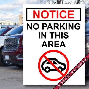 No Parking In This Area Sign | Printable PDF | Instant Digital Download