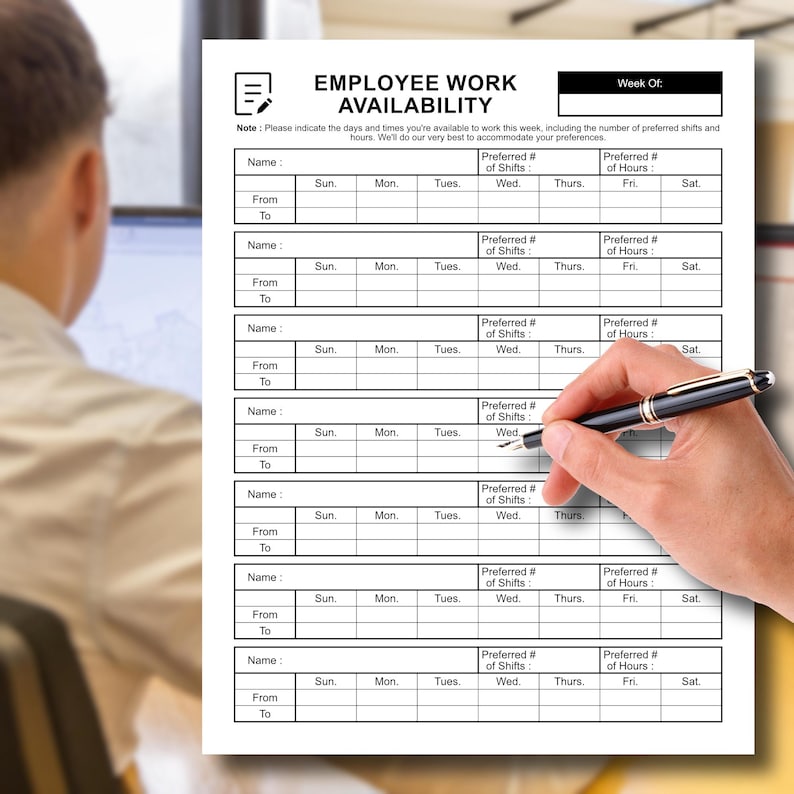 Employee Work Availability Form | Printable PDF | Instant Digital ...