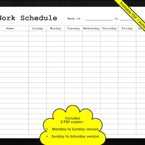 Basic Employee Weekly Work Schedule Form | Printable PDF | Instant Digital Download image 2