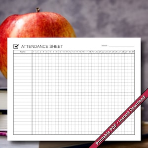 Attendance Sheet | Printable PDF Form | Instant Digital Download
