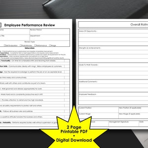 Employee Performance Review Form | Employee Evaluation Form | Deluxe 2 Page Version | Printable PDF | Instant Digital Download