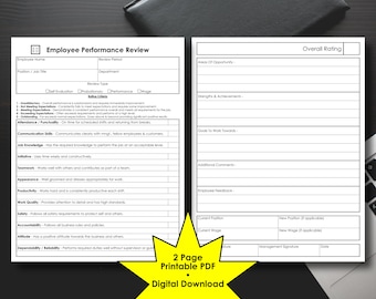 Employee Performance Review Form | Employee Evaluation Form | Deluxe 2 Page Version | Printable PDF | Instant Digital Download
