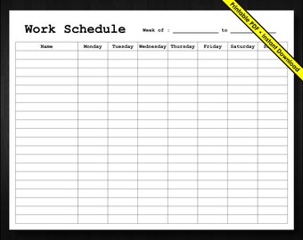 Basic Employee Weekly Work Schedule | Weekly Staff Schedule | Staff Shifts | Employee Hours | Time Sheet | Instant Download | Printable PDF