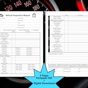 Vehicle Inspection Report Form | Printable PDF | Instant Digital Download