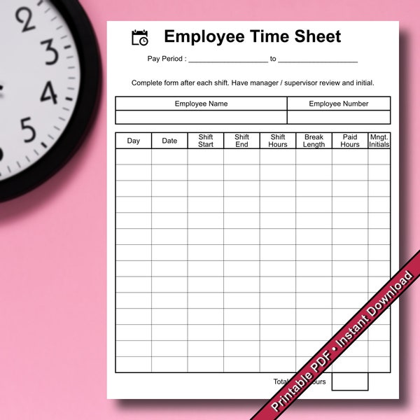 Printable Time Sheet, Employee Time Sheet Etsy