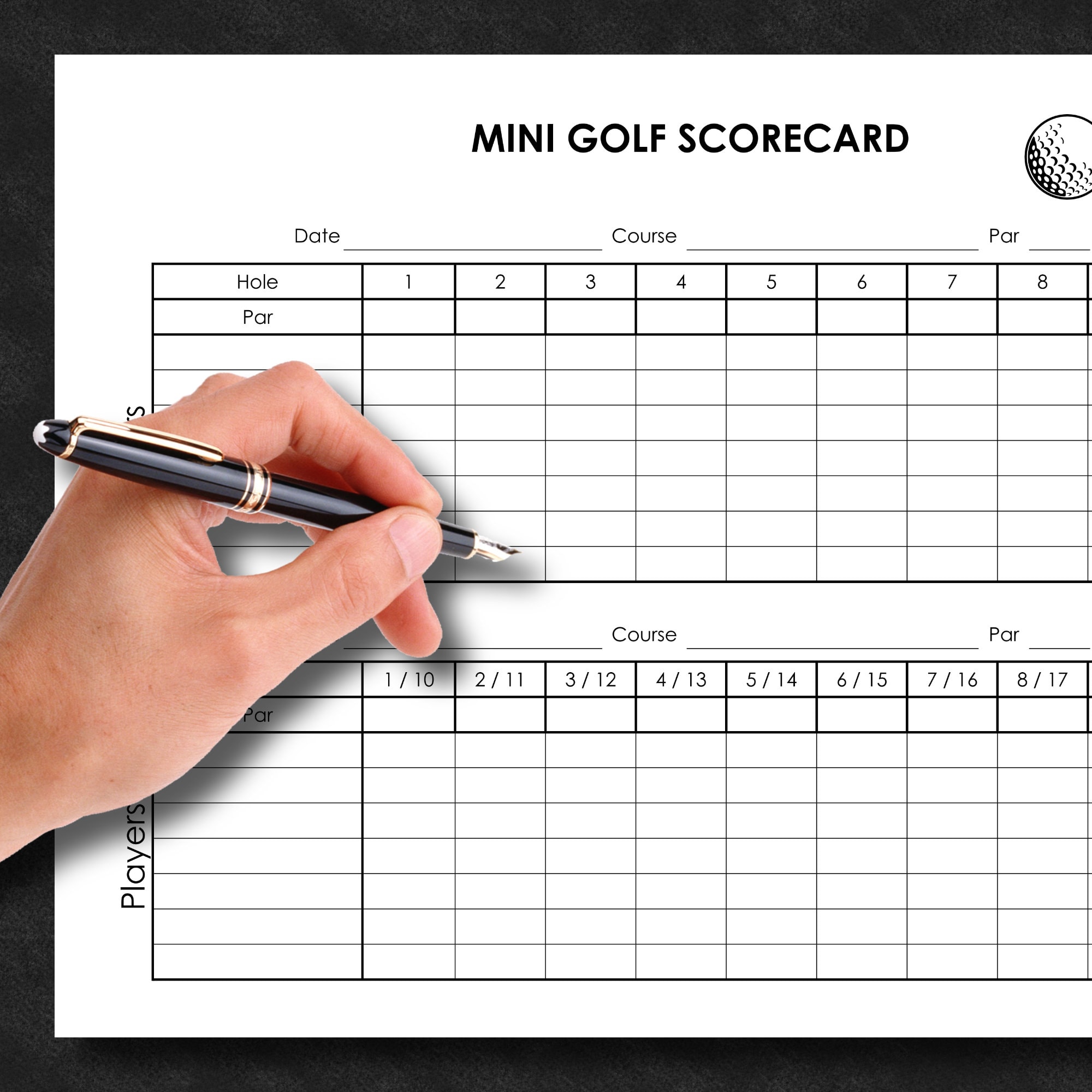 Mini Golf Scorecard 2 Different Styles Printable PDF Instant Digital Download Etsy
