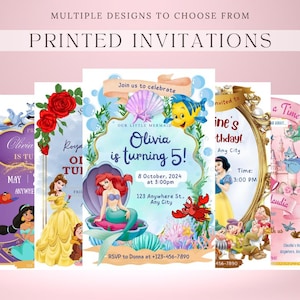 Gedruckte personalisierte Geburtstagseinladungen | Disney Prinzessinnen Party Einladen für Kinder | Klassische Prinzessin Einladungskarte für Mädchen | Arielle