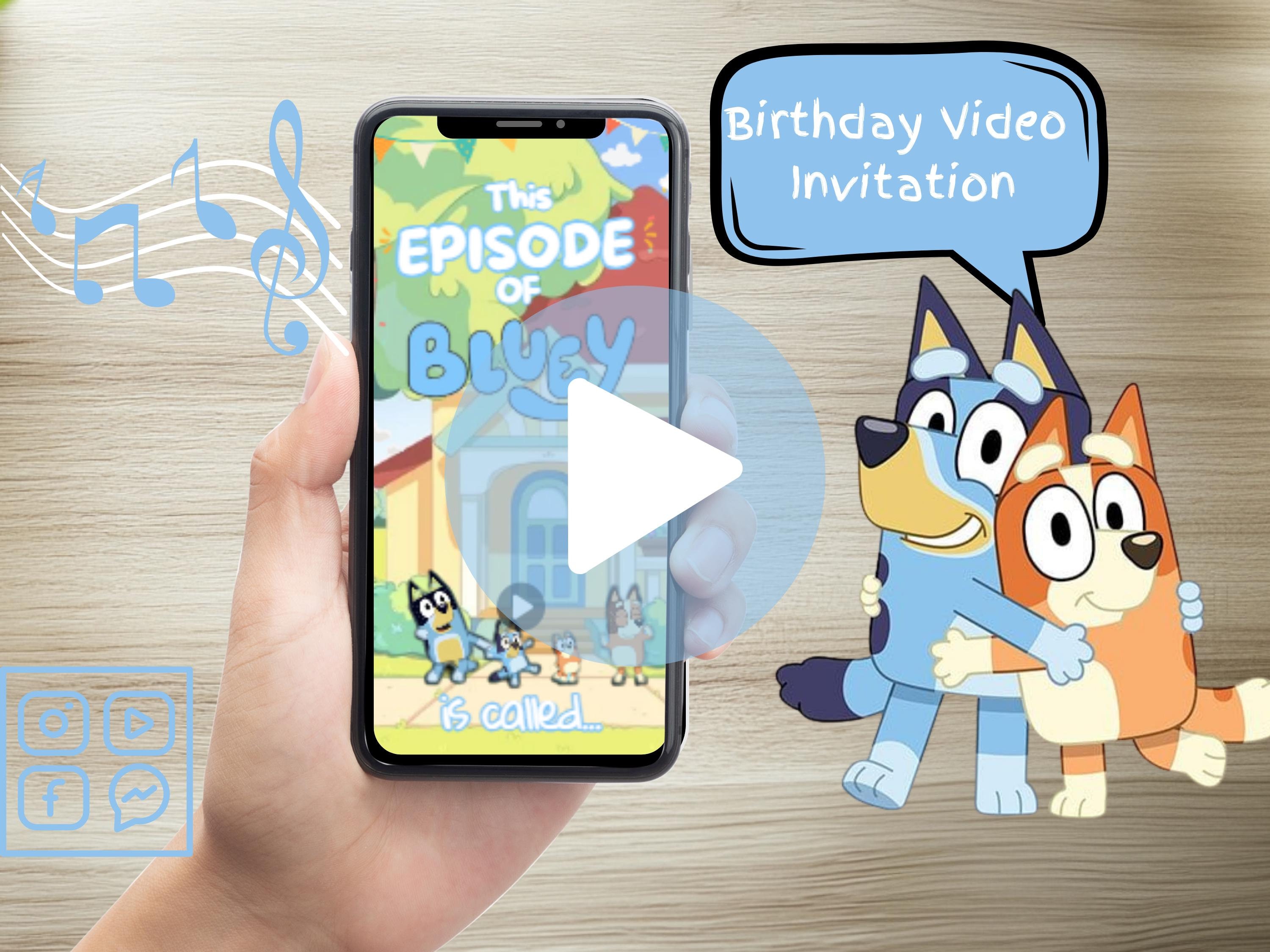 Bluey Blue Dog Birthday Invitation