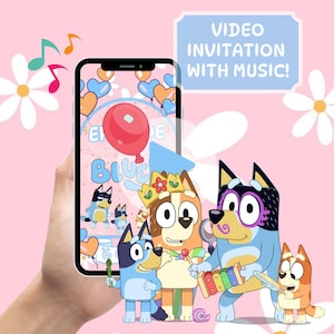 Bluey Birthday Video Invitation: Animated Pink Party Invite (Digital Download Canva Template)