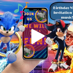 Invito video di Sonic / Invito di compleanno di Sonic The Hedgehog 3 / Modello di invito di Sonic / Invito animato modificabile di Sonic / Sonic Digital