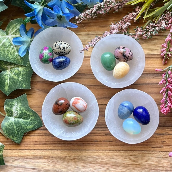 Spring Gemstone Eggs in a Selenite Nest Set - 4 Styles