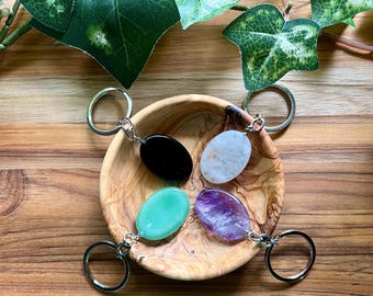MINI Worry Stone Keychain - Green Aventurine, Clear/White Quartz, Black Obsidian, Amethyst