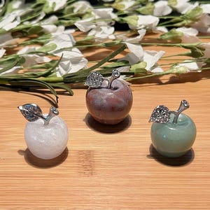 Gemstone Apple with Embellished Silver Stem - Ocean Jasper, Green Aventurine or Milky Quartz