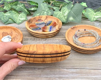 Striped Olive Wood Shallow Bowl - 3.75"