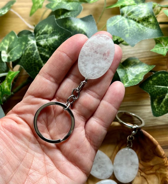MINI Worry Stone Keychain - Green Aventurine, Clear/white Quartz