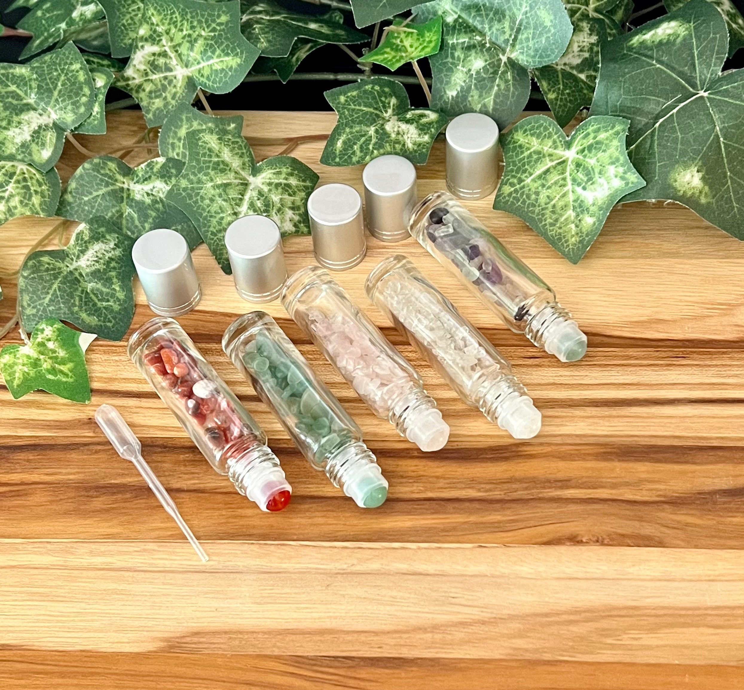 Crystal Infused Essential Oil Roller Bottle with dropper