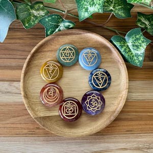 Engraved Chakra Round Gemstone/Reiki Set