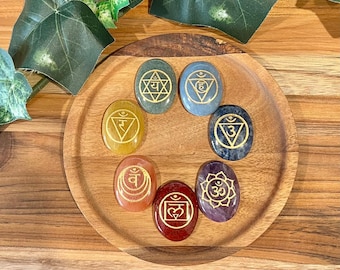 Engraved Chakra Oval Gemstone/Reiki Set
