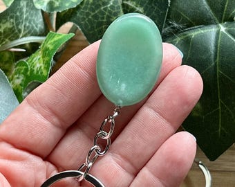 MINI Worry Stone Keychain - Green Aventurine, Clear/white Quartz