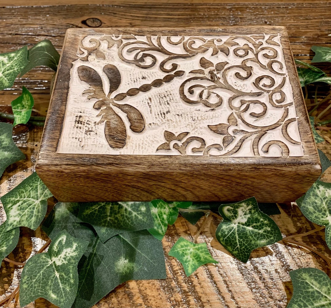 Carved Wood Dragonfly Storage Box Etsy