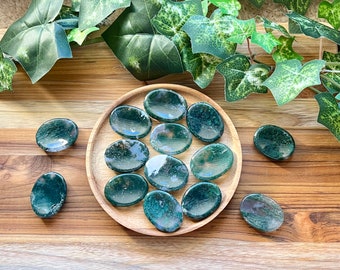 Moss Agate Worry Stone (may have natural pits and holes)