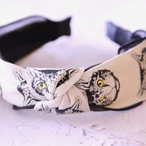 Cat turban headband| Cat Print knotted headband Headband| Animal Print Top knot Headband| Knotty Bow Headband
