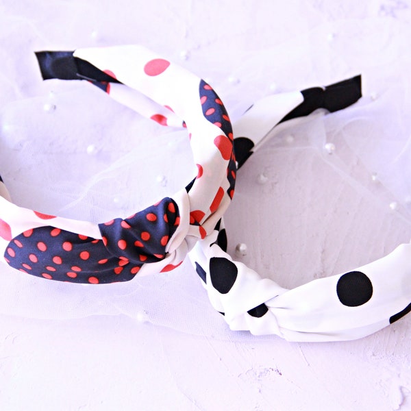 Black & White Polkadot Headband | Red Polkadot Headband | Hairband Set | Polka dots wide knotted Headband