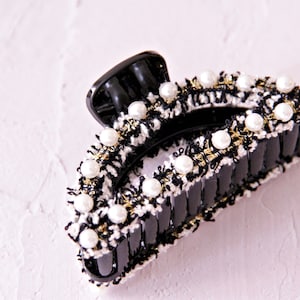 Small Medium Black and White Pearl Hair Claw | Pearl Hair Claw clip clamp | Non-slip Hair Jaw Clamp