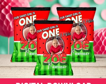 Melon Magic! Personalized One in a Melon Birthday Chip Bag | 1st Birthday Printable Favor