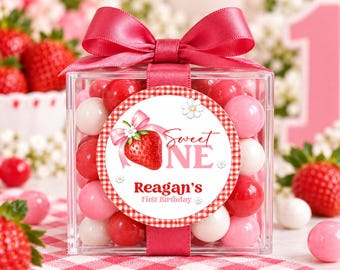 Sweet One Stickers | Personalized Strawberry Theme First Birthday Labels