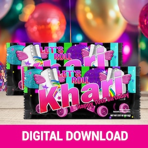 Roll Into Fun! Skate Party Rainbow Candy | Fun & Trendy Tween and Teen Birthday Party Favors | Digital Party Printable