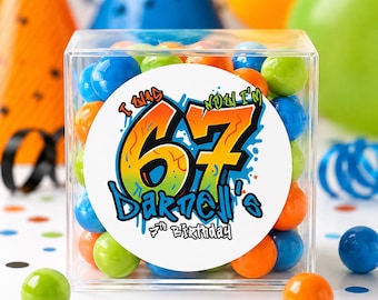 Birthday Party Favor Stickers | 2.5 Inch Round | Six Seven (6/7)