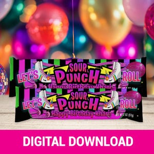 Skate Party Sour Straws Wrapper: Tween Birthday Favor (Digital Printable)