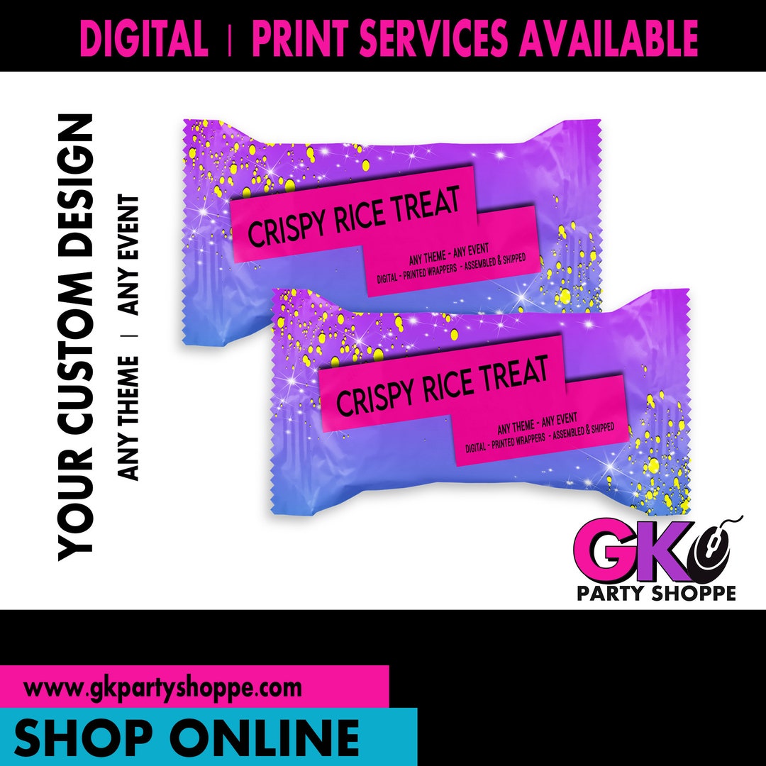 Custom Crispy Rice Treat Wrapper Custom Design Party Favors ANY THEME