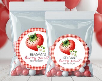 Berry Sweet One Circle Party Favor Stickers | Strawberry Theme Stickers | Printed-Only