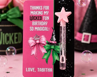 Wicked Inspired Mini Bubble Wand Party Favor | Birthday Physical Favor | Pink & Green Theme