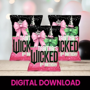 Wickedly Sweet! Pink & Green Party Chip Bag | Wicked Witch Party Favor | Digital Birthday Party Favor