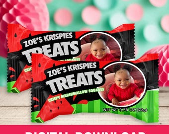 Melon Magic! Personalized One in a Melon Birthday Crispy Marshmallow Treat | 1st Birthday Printable Favor