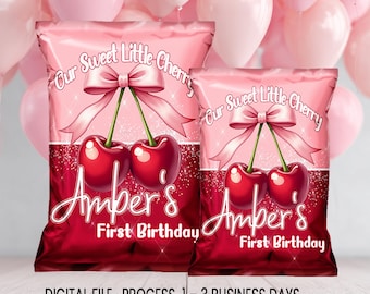 Cherry Sweet One Chip Bag Wrapper | 1st Birthday Party Favor | Digital Printable