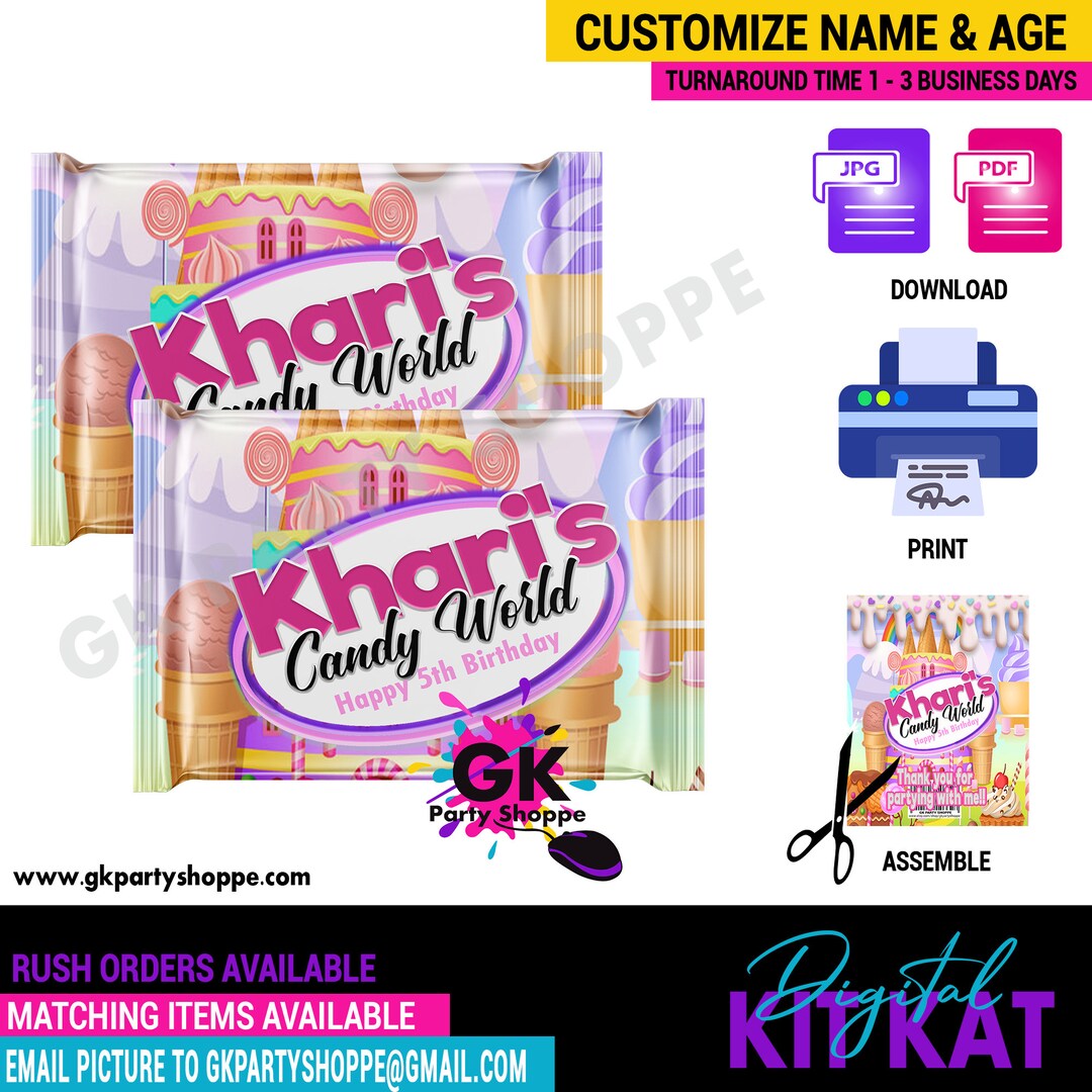 Kit Kat Bar Wrapper Candyland Birthday Kit Kat Bar Treat Etsy