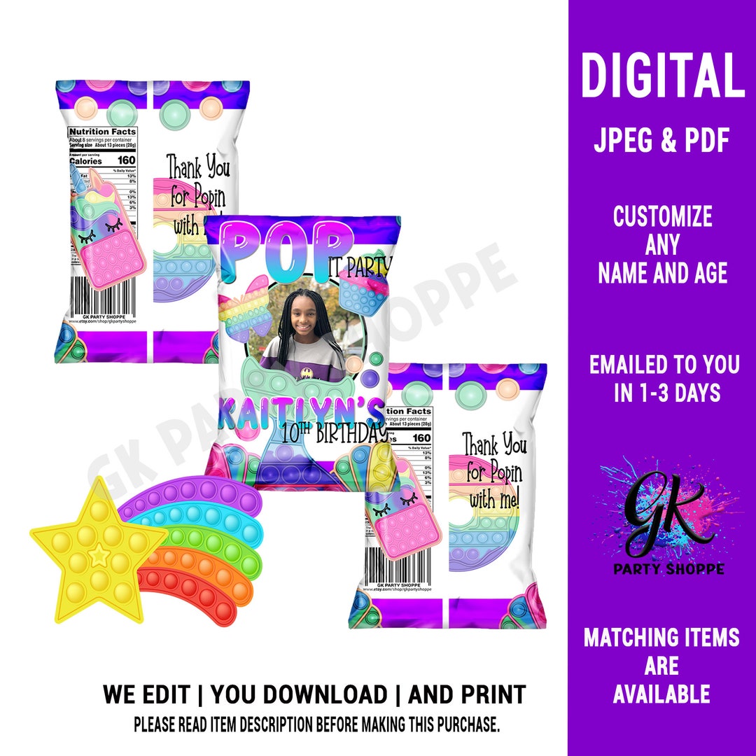 Chip Bag Wrapper Pop It Theme Party Favor Custom Chip Bag Etsy