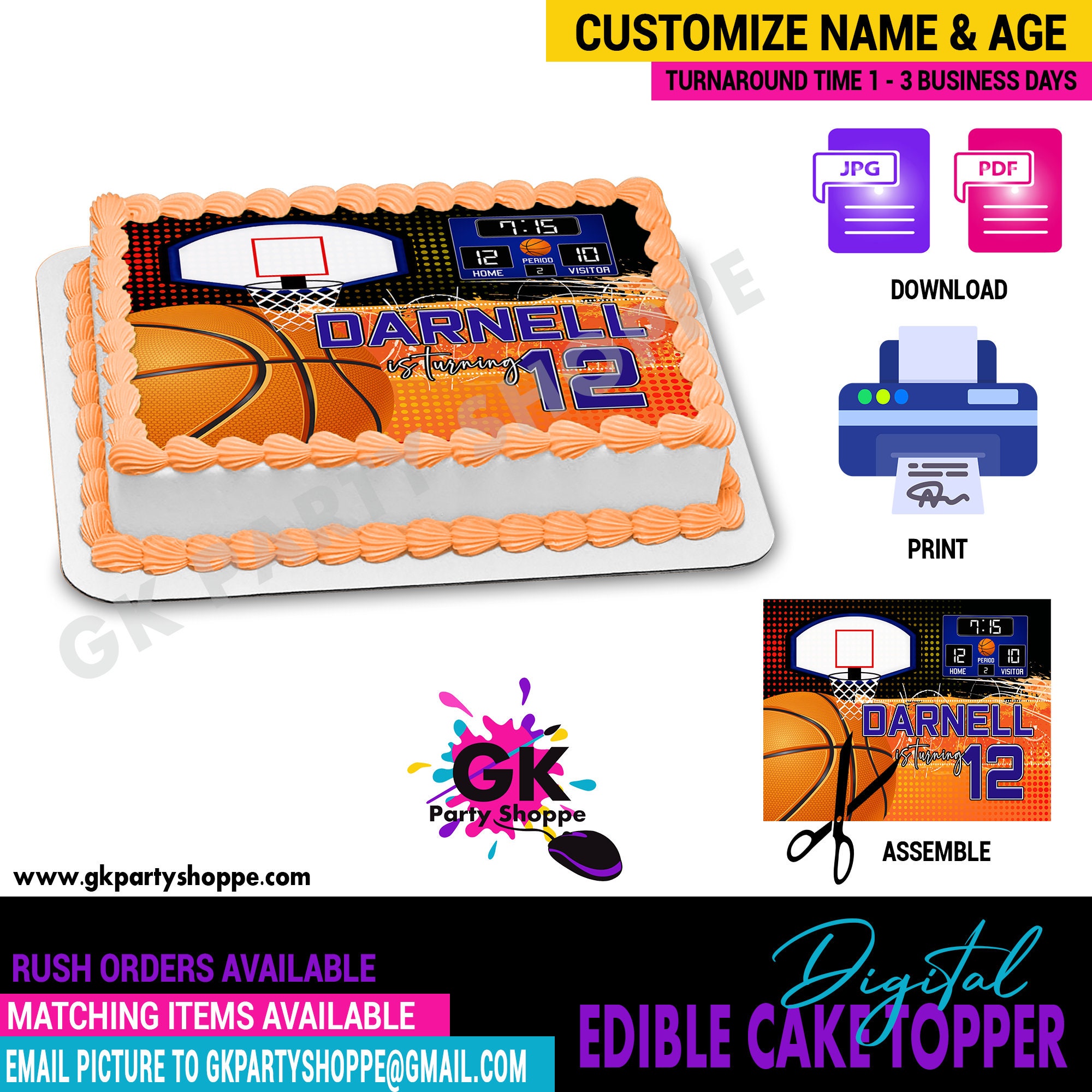 Edible Cake Frosting Sheet Basketball Frosting Sheets Half Etsy