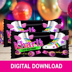 Roll Into Fun! Skate Party Mini Spicy Lime Chips | Fun & Trendy Tween and Teen Birthday Party Favors | Digital Party Printable