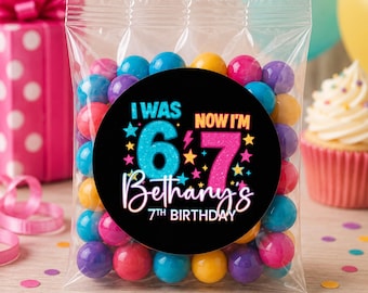 Birthday Party Favor Stickers | 2.5 Inch Round | Six Seven (6/7)