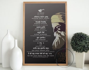 Mool Mantar with Meaning Digital Download Printable in Gurmukhi with English Translation and meaning | Sikh Art Home Decor
