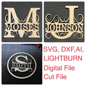 Split Monogramm Alphabet, Split Buchstaben A-Z, SVG DXF AI Lightburn Digital geschnittene Dateien für Glowforge Cricut XTool Ortur Lightburn LM2 CO2 Laser