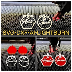 Christmas Ornaments Mistletoe TOP Round & Hexagon Shape Digital Cut File for Glowforge Cricut XTool Ortur Lightburn LM2 CO2 Laser