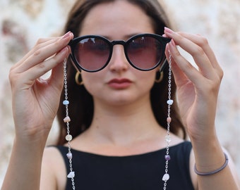Sunglasses Chains, Eyeglass Holder with Gemstones, face mask holder, Silver glasses chains, Aries glasses chain, glasses accessory